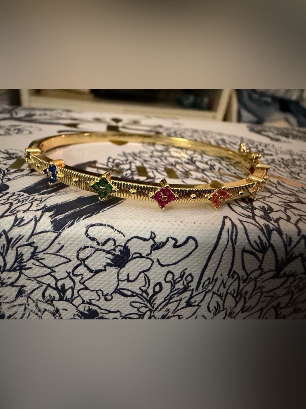 💖🧡💛💚💙 Multicolor Jeweled Gold Hinged Bracelet  little gold. A whole lot